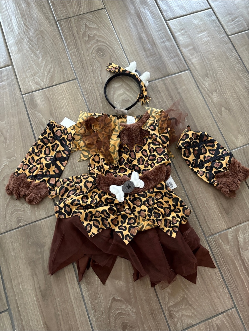 Girls' Cave girl Leopard Print Caveman Costume set headband and leg warmers NEW